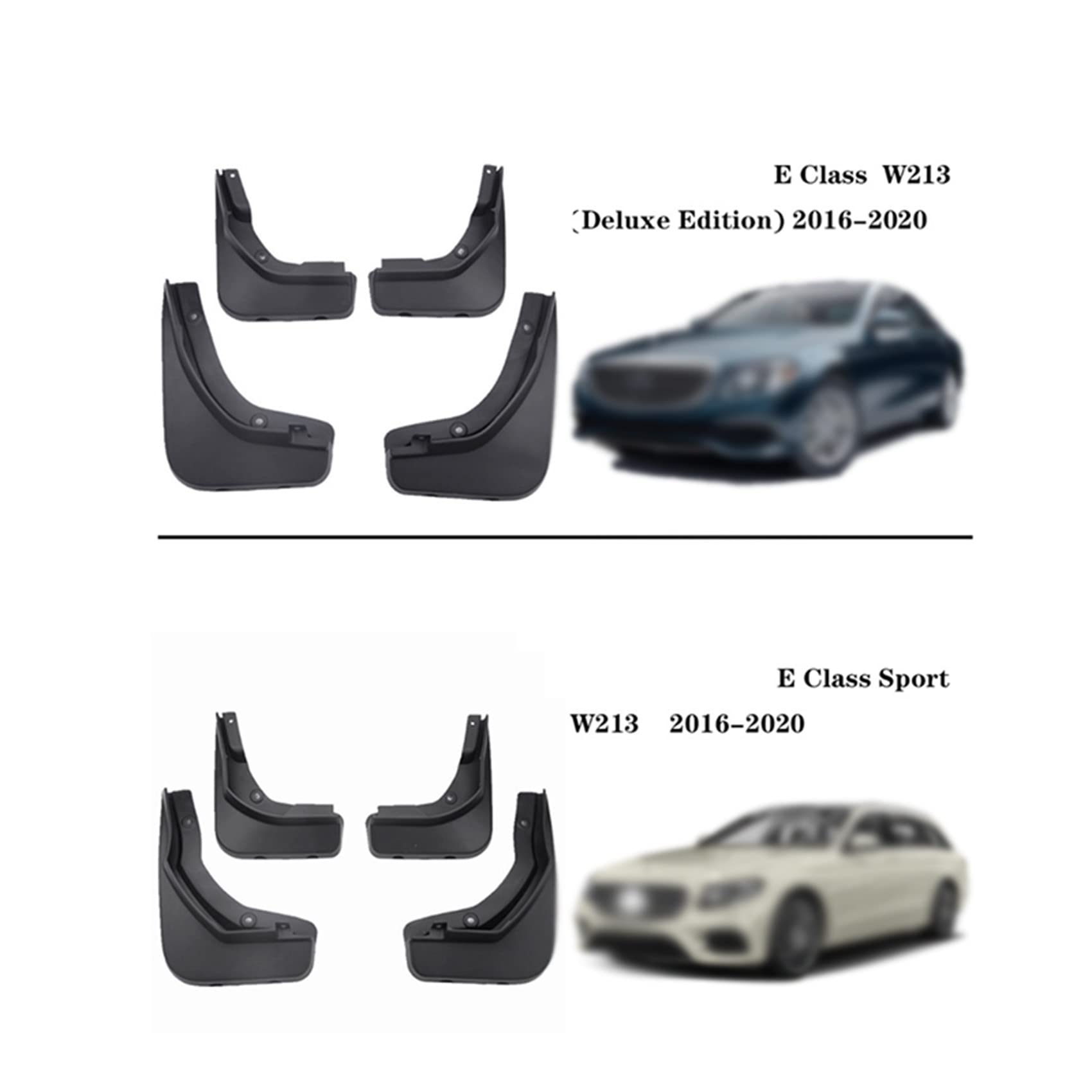 4 Pezzi Set Paraspruzzi Auto Parafanghi Guardia Kit per Mercedes-Benz E-Class 2016-2021, Anteriore Posteriore Parafango Protezione Car Accessorio Protettivo Decorativo con vite,Sports