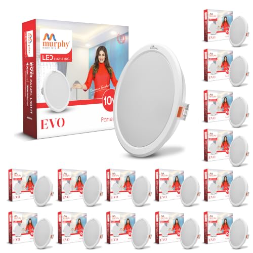 Image of Murphy EVO 10W Round LED Panel Light | 3000K Warm White| Recessed Ceiling Light | 1000 Lumens | 100mm Cutout | BIS Approved | 4kV Surge Protection | 2-Year Warranty | Pack of 15