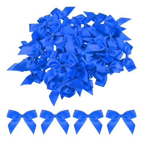 QUARKZMAN 50Pcs Mini Ribbon Bow 2.5' Mini Fabric Satin Ribbon Flower Bows for Craft DIY Sewing Wedding Birthday Party Bright Blue