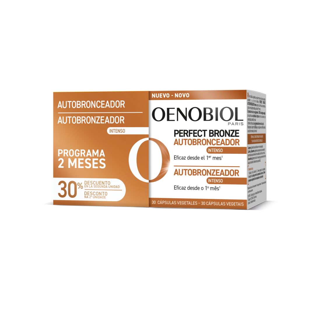 OENOBIOL Perfect Bronze Duo Selbstbräuner – Bräunungsbeschleuniger für Körper und Gesicht, mit Sonnenschutz, Nahrungsergänzungsmittel, 60 Kapseln, 2 Monate