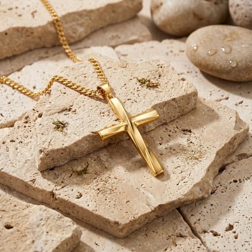 Image of Midari Gold Cross Necklace for Men 18K Gold Cross Pendant Minimalist Faith Necklace Christian Pendant Religious Gift