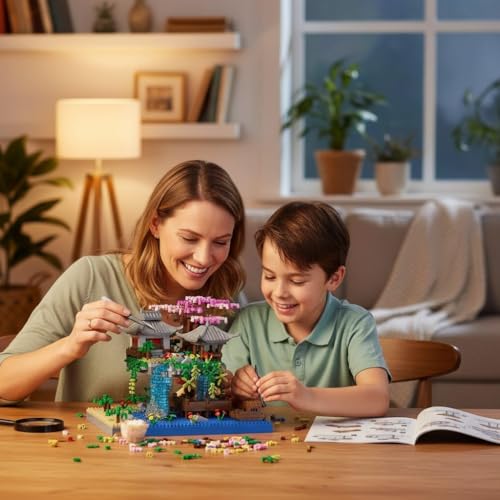 Image of SKY LINE OCEAN Cherry Blossom Bonsai Tree Building Set (920+ Pieces) with LED Lights & Pond | DIY Sakura Tree Display Model | Decorative Construction Toy for Ages 14+