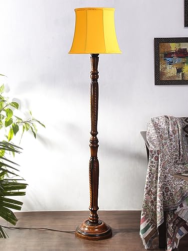 Image of Devansh Yellow Cotton Wooden Floor Lamp -7