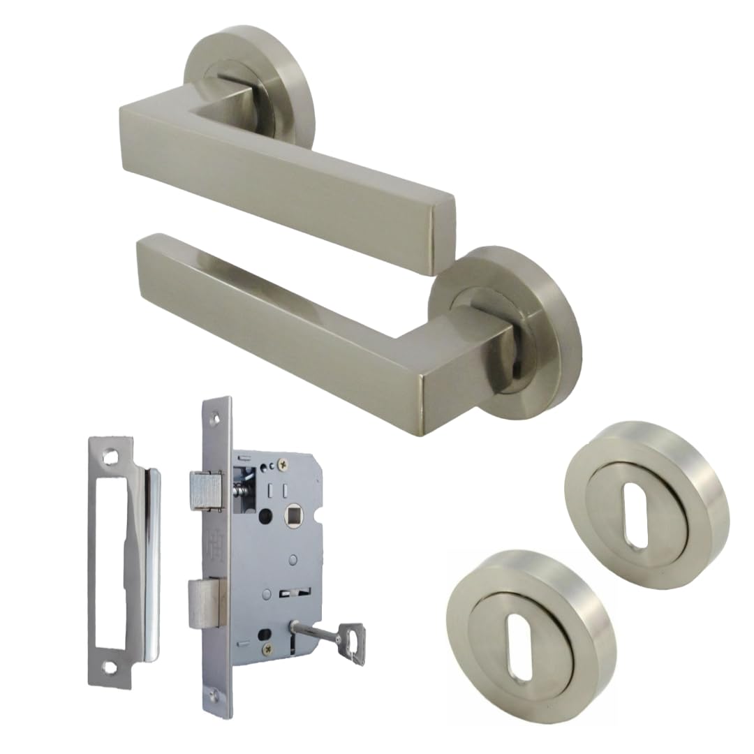Epsom Door Handle Silver – Modern Satin Nickel Lever On Rose (122Mm Handle, 52Mm Rose) | Internal Handles With 3 Lever Lock + Escutcheon