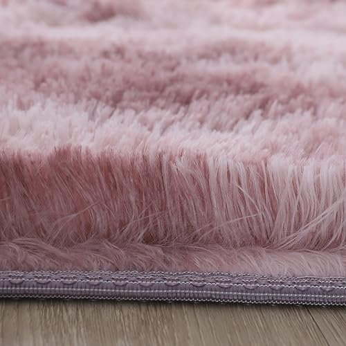 Wegital Fluffy Area Rug Living Room Bedroom Rug Kids Room Carpet Plush Large Rug Room Decorative Tie-Dye Rugs 80x160cm Dark pink - Image 5