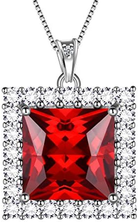 Aurora Tears 925 Sterling Silver Birthstone Necklaces Stud Earrings Jewellery Sets Gifts Square Birth Stone Pendant for Women and Girls