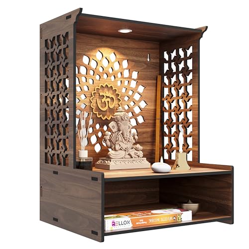Rellon Industries Temple for Home, Mandir for Home for Pooja Mandir for Home Beautiful Wooden Temple for Home Pooja Stand for Home and Office with LED