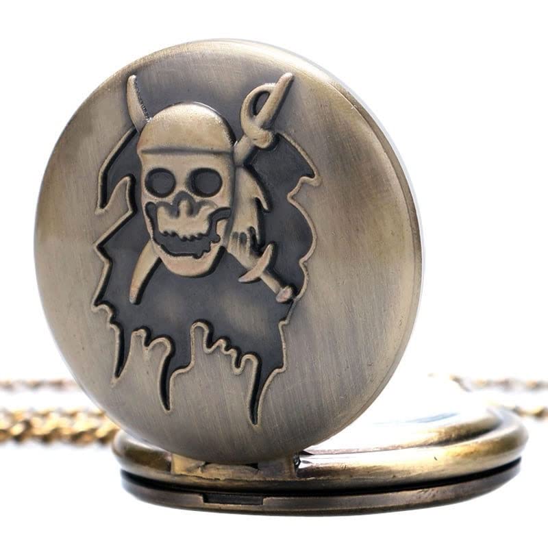 Image of AUGEN Premium Pocket Watch Metal Keychain Pirate 2 Retro Vintage for Gifting With Key Ring Anti-Rust (Pack Of 1)