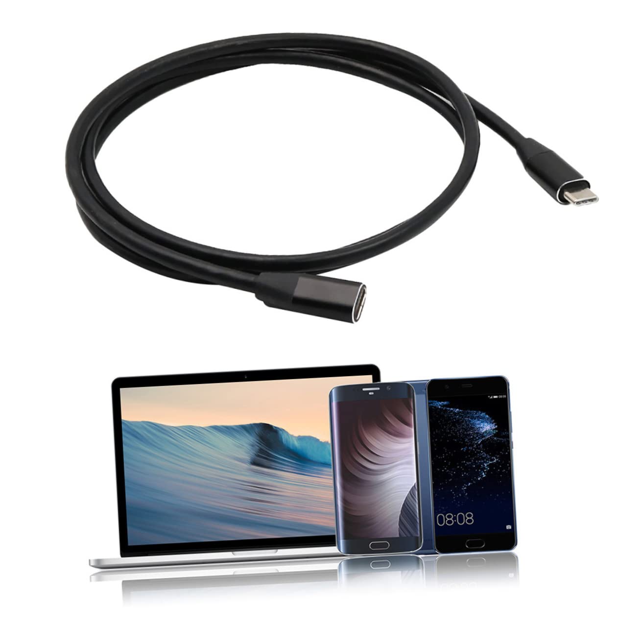 OSALADI 6piezas Cable De Extensión Usb Type-c Macho Hembra Compatible Dispositivos Usb-c Carga y Transferencia De Datos Diseño Reversible Negro