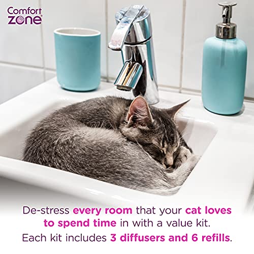 Comfort Zone Cat Calming Diffuser Value Kit: 3 Diffusers & 6 Refills; Pheromones To Reduce Stress, Spraying & Scratching #TOP1