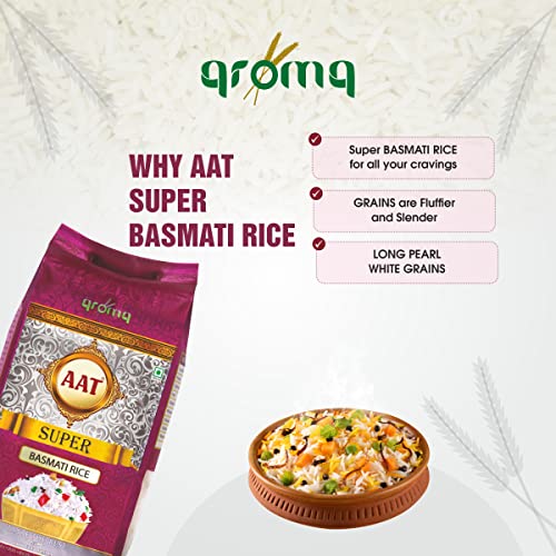 Image of AAT Aroma Super Basmati Rice 5 Kg | Premium Basmati Rice | Extra Long Grain Basmati Rice | Export Quality |Tasty Slim Grain Rice - 5 KG