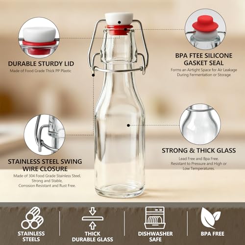 Ruckae 12 Pack 8.5oz Swing Top Glass Bottles with Lids Kombucha Coquito Flip Top Glass Bottle for Syrup Vanilla Extract Brew Beer Kefir Air Tight Bottles for Gift (8.5 oz 12 pack) - Image 5
