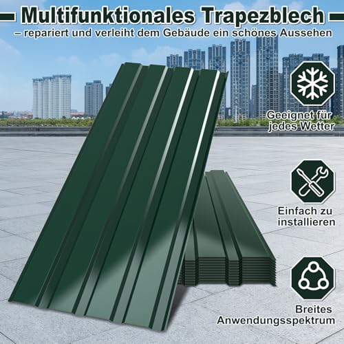 Miniatura 3 de Chapa Trapezoidal Vkechh Para Tejado, Color Verde, 24 Láminas Onduladas Galvanizadas, 129 X 46 Cm, 0,25 Mm, 14 M , Ideal Para Garajes, Cobertizos Y Cubierta