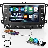 Timzeit Autoradio mit Bildschirm Bluetooth für VW Golf 5 6 Polo T5 Passat Touran Seat Skoda, 2Din Auto Radio mit Navi DAB WLAN FM/AM, Apple Carplay, Android Auto, Lenkrad Strg,Android 14 (7 Zoll)