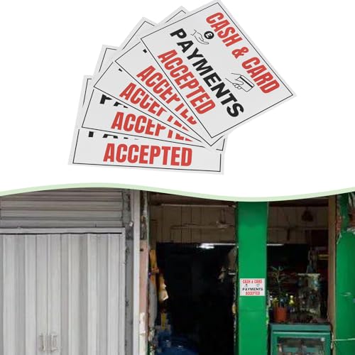eMagTech 5 Stück Cash & Card Payments Accepted, wasserfest, einseitig, 148 x 105 mm, Schilder, geeignet für die meisten glatten und trockenen Oberflächen
