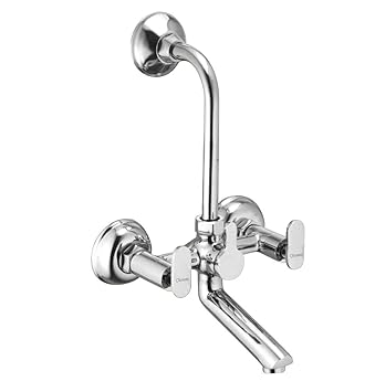 Oleanna Omowmtwlb Metro Brass Wall Mixer with Provision for Overhead Shower with Bend Pipe (220 Mm, Silver, Chrome Finish)