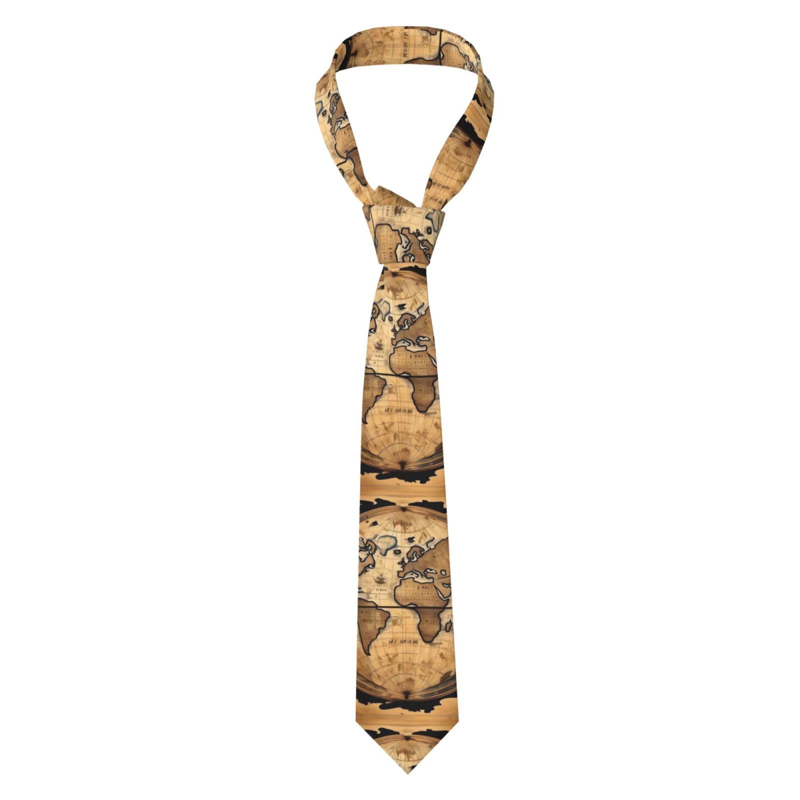 Lhdgbnv Unisex Black Ancient Map World Globe Men's Tie 3.1" Cotton Classic Necktie Business Neckties For Wedding Party Gradution Business, One Size
