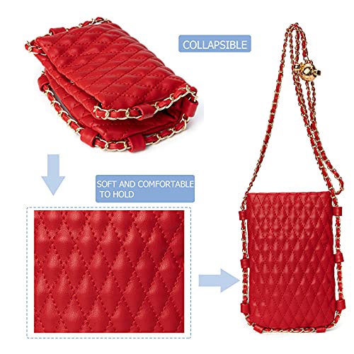 Image of myfriday Mini Quilted Crossbody Purse, Chain Strap Summer Shoulder Bag | Metal ball chain adjuster, snap closure and lightweight phone pouch add cute summer carry for holidays and shopping