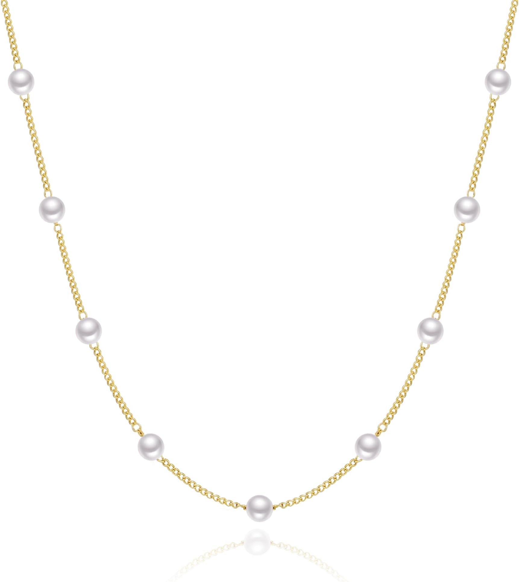 Dainty Pearl Pendant Necklaces for Women 14K Gold Plated Handmade Layered Pearl Chain Necklace Delicate Layered Pearl Necklace Everyday Jewelry Gift