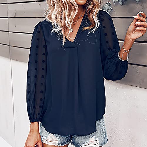 Camisetas femininas verão outono manga longa gola V chiffon ajuste solto camiseta simples tops femin