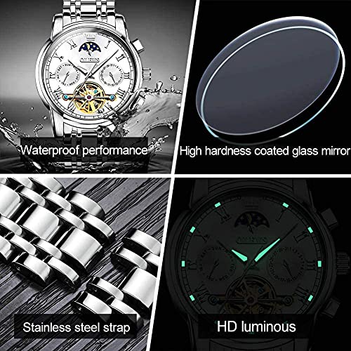 Image of OLEVS Men Watch Automatic Mechanical Skeleton Moon Phase Dress Business Stainless Steel 3AT Waterproof Luminous Men Wrist Watch