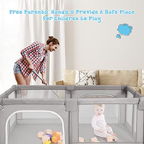 COSTWAY Baby Playpen, Large Infant Fence Activity Center with Breathable Mesh and Zipper Doors, Toddler Safety Playard for Indoor & Outdoor (Grey)
