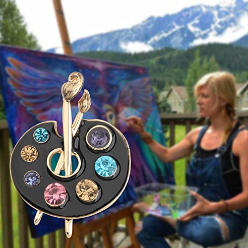 Image of UJIMS Painter Palette Brooch Pin Artist Painter Gift Jewelry Art Teacher Gift Paint Brush Rhinestone Lapel Pin for Men Women