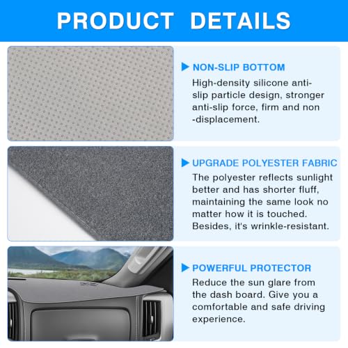 Image of Autorder Gray Dashboard Cover Mat for 2014-2018 Chevy Chevrolet Silverado /GMC Sierra 1500, 2015-2019 Silverado /GMC Sierra 2500HD 3500HD Accessories Dash Cover Upgrade Polyester Dash Mat