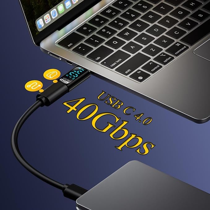 Image of Wefly 1 Pack USB-C Adapter with LED Display, PD 140W USB Type C Male to Female Connector for i /Phone 15 Series, i /Pad Air /Pro, Mac /Book, Support Voltage and Power Smart Display & 40Gbps Data Transfer