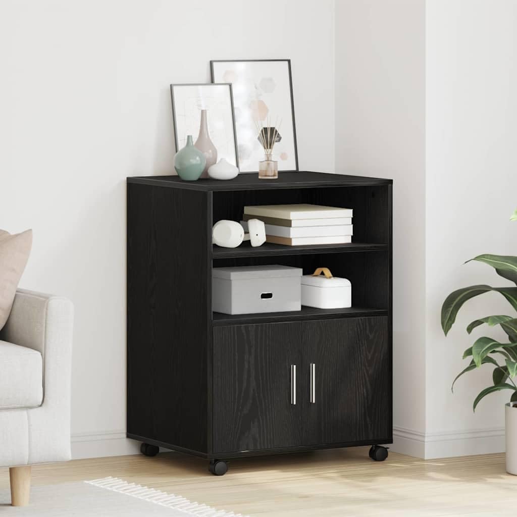 Mangloder Armadietto in rovere nero con 2 ripiani, 4 ruote e 2 ante, 60 x 48 x 81 cm, per ufficio, casa, studio, archiviazione per raccoglitori
