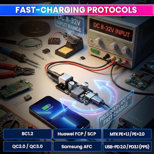 Image of amiciSolar 65W Type-C Fast Charger Module QC4.0 / QC3.0 & PD3.1 (PPS) | DC 8-30V Input DIY USB-C Charging Board for Laptops, Mobiles & Tablets | High Efficiency Fast Charge Module