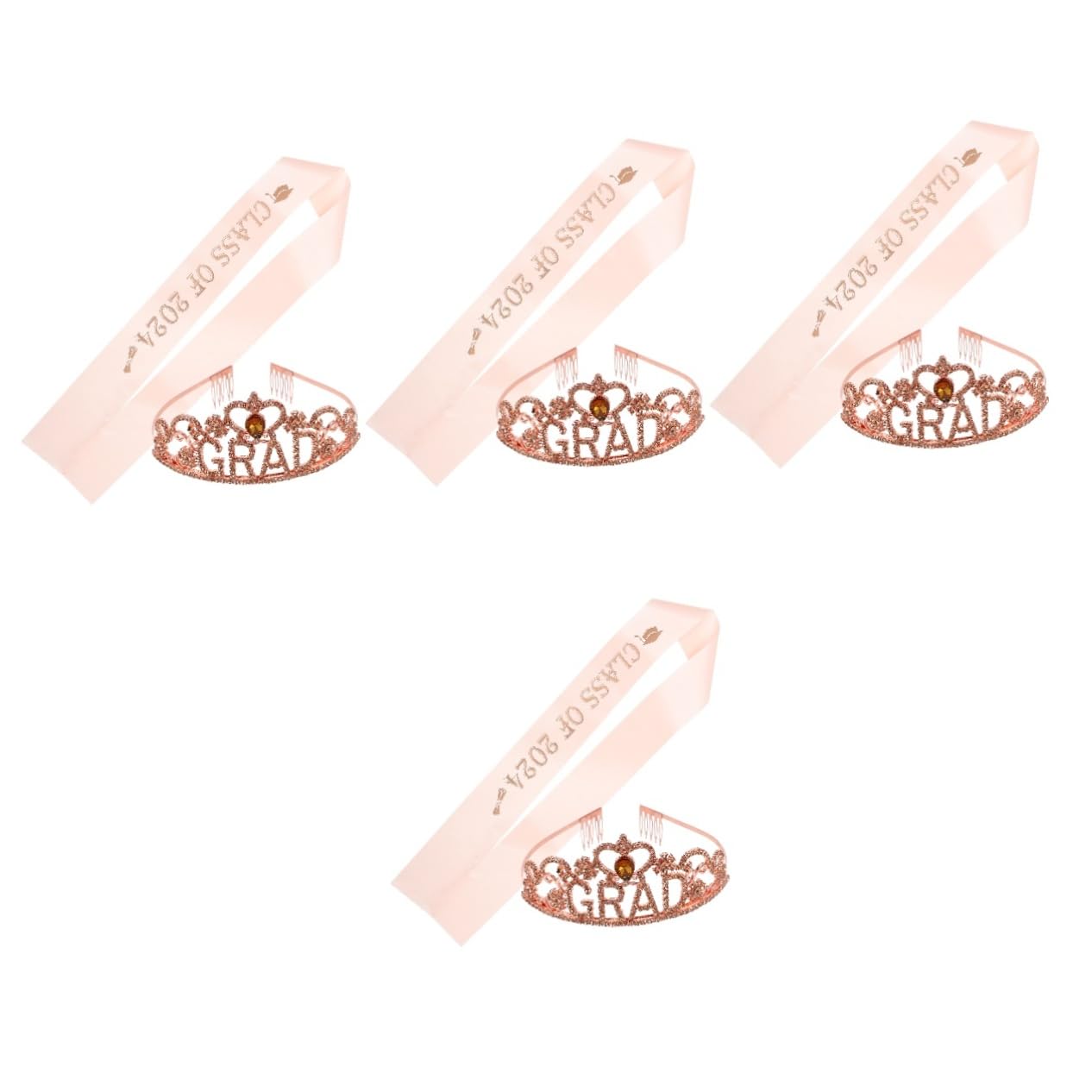 Zerodeko 4 Sätze Abschlusskrone und Schärpe Roségoldene Krone Schärpe für Abschlussfeiern Fotorequisiten Bequemes Hochwertiges Material Graduierte