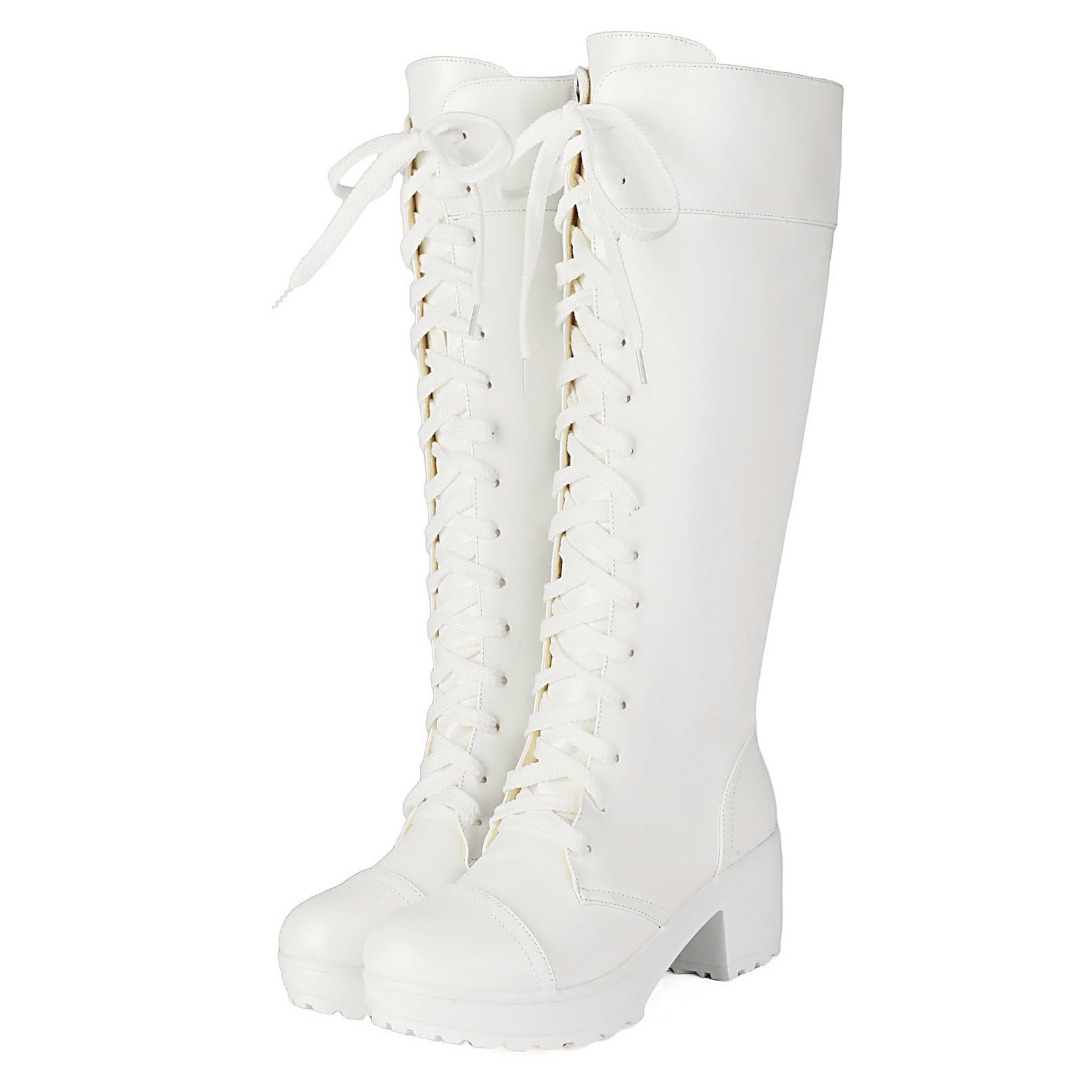 Trendenzy Womens Knee High Lace Up Combat Boots Chunky Platform Goth Boots