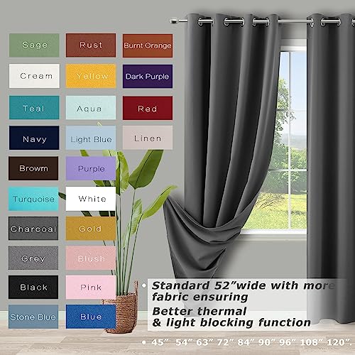 Grey Dark Curtains For Bedroom 2 Panels Set Insulated Thermal Light Blocking Darkening Cloth Fabric Thick Blackout Curtains For Living Room Window Rental Apartment,Grommet 63 Inch Length,Charcoal Gray #TOP1