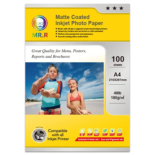 MR.R Papel Fotográfico Inkjet Mate 180 gsm A4 Pack de 100 hojas