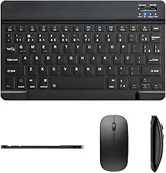 Teclado E Mouse Bluetooth Recarregáveis – Design Slim, Silencioso E Ergonômico Para Escritório E Casa Para Computador, Tablet E Laptop Ipad | Kit Premium Sem Fio 2 Em 1 (Preto)