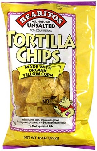 Bearitos Yellow Corn Tortilla Chips, Unsalted, 16 Ounce (Pack of 12)