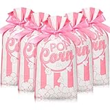 Cosblank 50 Pcs Popcorn Plastic Bags Circus Carnival Party Goodie Bags Bulk Movie Night Popcorn Container for Carnival Movie Night Theater Halloween Party Supplies (Pink)