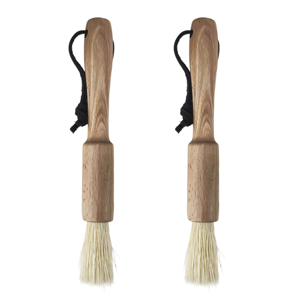 2PCS Round Boar Bristle Paint Brushes, Solid Wood Handle Basting Brush with No Shedding Design for Baking Sauce Spreading Coffee Grinder Cleaning