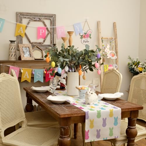 GEEORY-Easter-Table-Runner-13-x-72-Inch-Colorful-Bunny-Decorative-Farmhouse-Rustic-Holiday-Spring-Table-Decoration-for-Kitchen-Dinning-Indoor-Outdoor-Dinner-Party-Decor GEEORY Easter Table Runner 13 x 72 Inch Colorful Bunny Decorative Farmhouse Rustic Holiday Spring Table Decoration for Kitchen Dinning Indoor Outdoor Dinner Party Decor