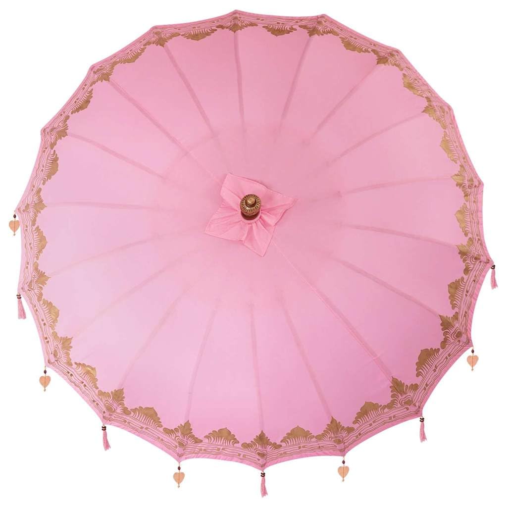 vidaXL Baliński Parasol z Bazą Różowy 215 x 215 x 260 cm, Bali Parasol, Okrągły Parasol Ogrodowy na Zewnątrz, Tropikalny Cień w Różu