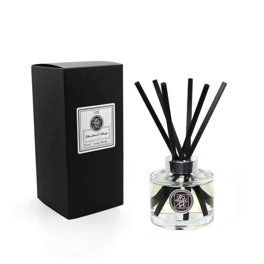 Luxx Black/Peach Thai Lime & Mango | Creations Large Fragrance Reed Diffuser 150Ml + 8 Reeds | Scent Notes: Lemongrass, Lemon, Lime, Mango, Melon, Pineapple & Grapefruit