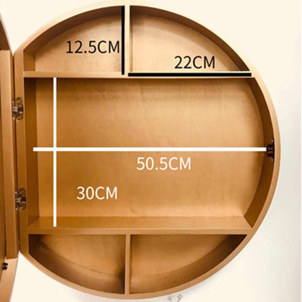 Mirror Cabinets Bathroom Mirror, Round Solid Wood Storage, Smart Toilet Dressing Wall Mounted Table, Diameter 60cm,Gold
