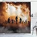 Produktbild ABAKUHAUS Duschvorhang, Zombies Dead Men Body Walking im Untergang Mist im Dunklen Nachthimmel Haunted Decor, Blickdicht aus Stoff inkl. 12 Ringe für Das Badezimmer Waschbar, 175 X 200 cm