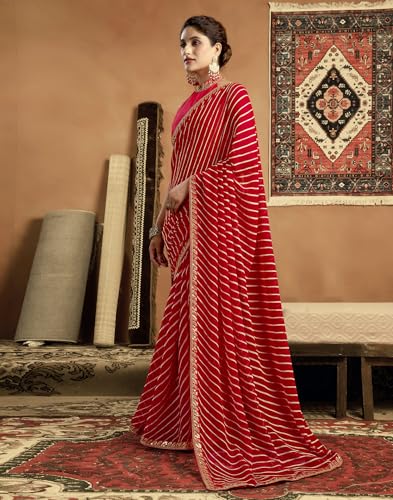 Image of SIRIL Women's Georgette Bandhani Printed Saree With Unstitched Blouse Piece