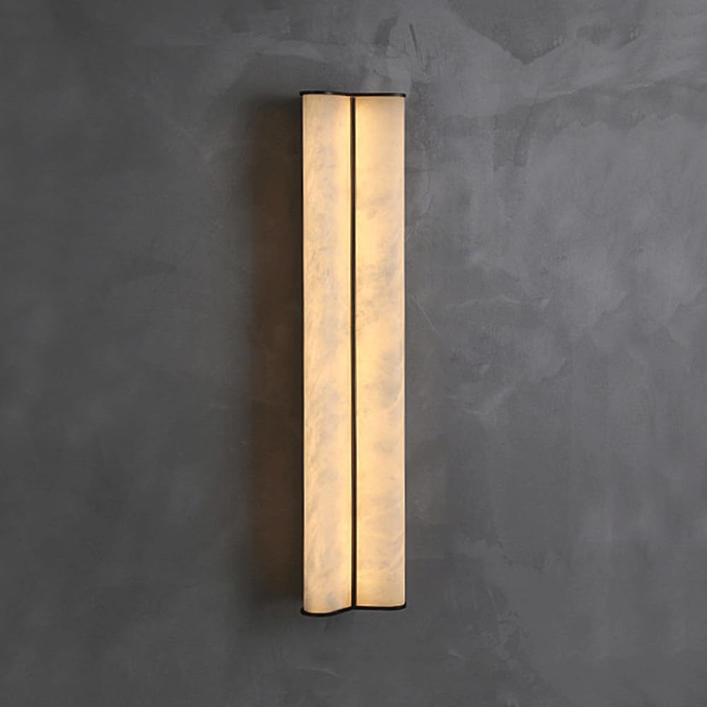HUAYUSEDF Alabaster Wall Sconces with 3000K Marble Lights Long Tube Natural Sconce Lighting Modern Luxury Spanish Stone Cylinder Vanity Decor Light for Bedroom Bathroom Living Room Stair(57CM)
