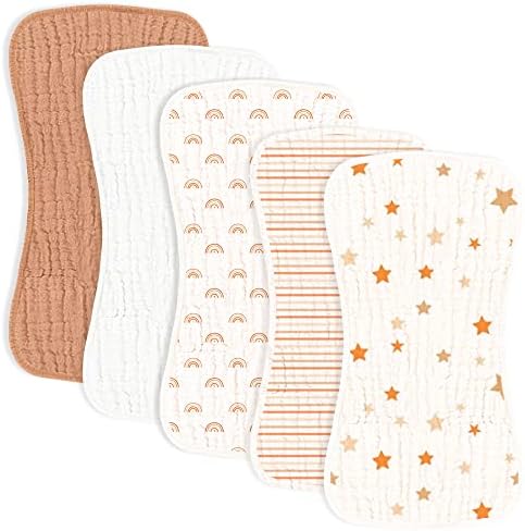 MairMore 5 Pack Muslin Baby Burp Cloths- Neutral Muslin Burping Cloths for Baby Boys Girls and Newborn Towel, Unisex- Large Absorbent Burp Cloths-20x10 Inches