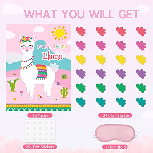 Image of WERNNSAI Pin The Tail on The Llama Party Games - Llama Theme Birthday Supplies for Kids Girls 21 inch x 28 inch Poster 24 Pcs Tails Alpaca Party Decorations