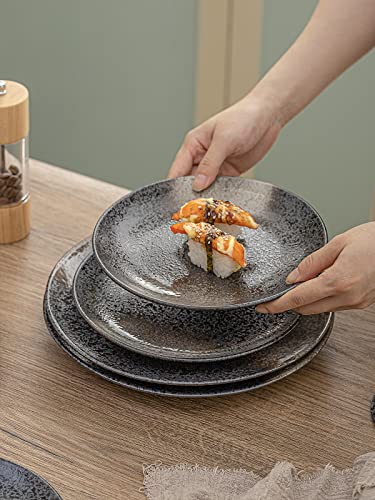 Kanwone Ceramic Dessert Salad Plates - Set Of 6, 8 Inch, Kitchen Round Plates For Dessert, Salad, Snacks, Appetizers, Steak, Microwave, Oven And Dishwasher Safe, Black Glazed #TOP3