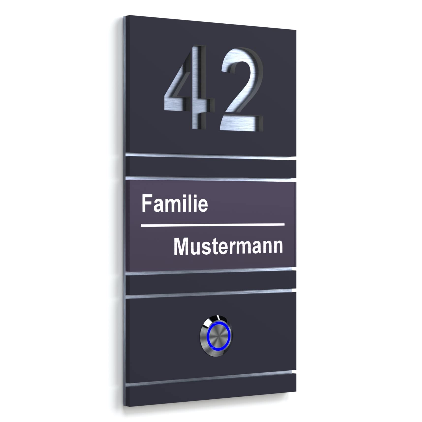YONOX Modernes Edelstahl Klingelschild Hausnummer + Name mit LED-Taster - Stilvolle Eleganz für Ihr Zuhause - präzise Gravur - personalisierbar - Acrylglas Anthrazit - Edelstahl